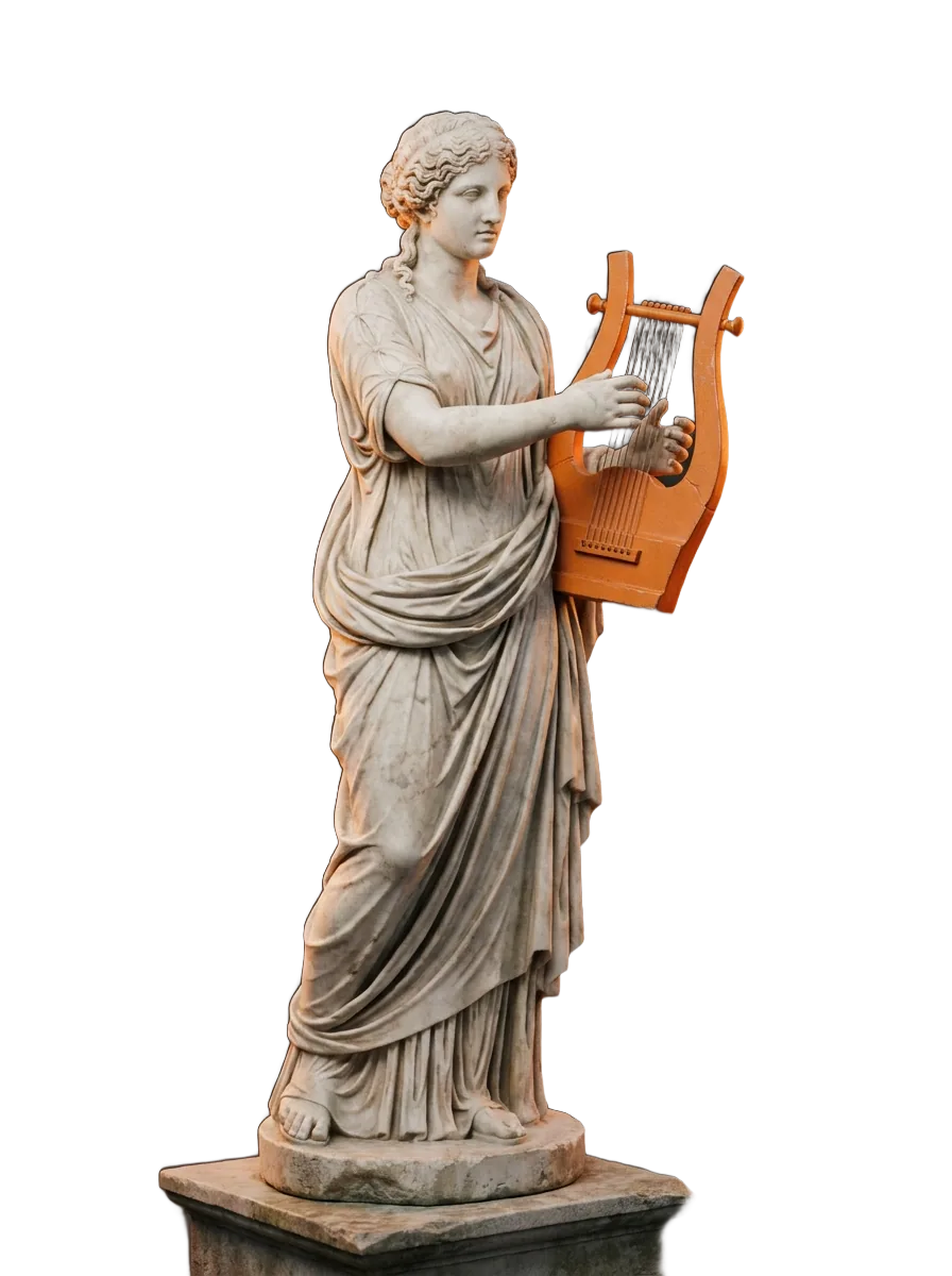 Statue antique d'une musicienne jouant de la lyre